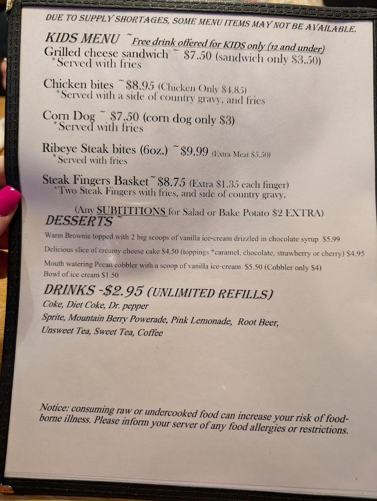Three Hearts Steakhouse Menu